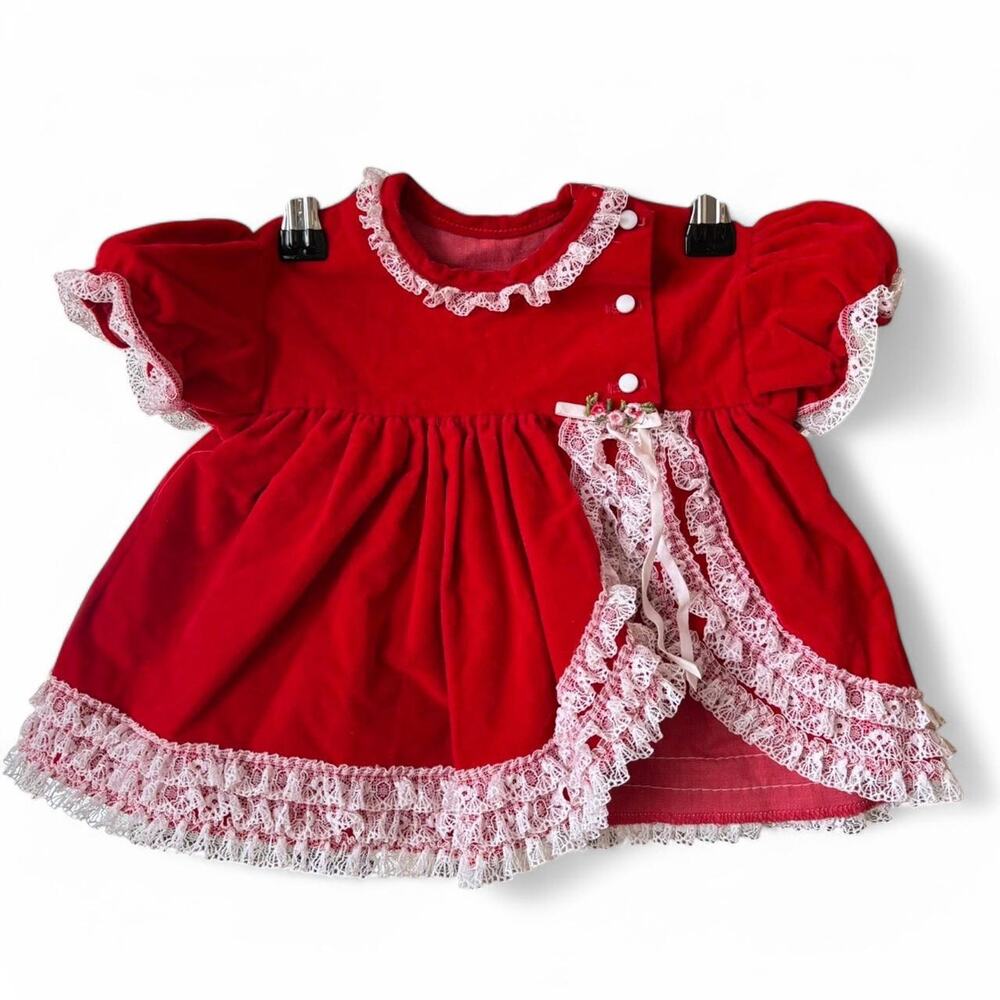 Vintage Cutest One Red Velvet Christmas / Holiday Dress 6-9 Months Festive